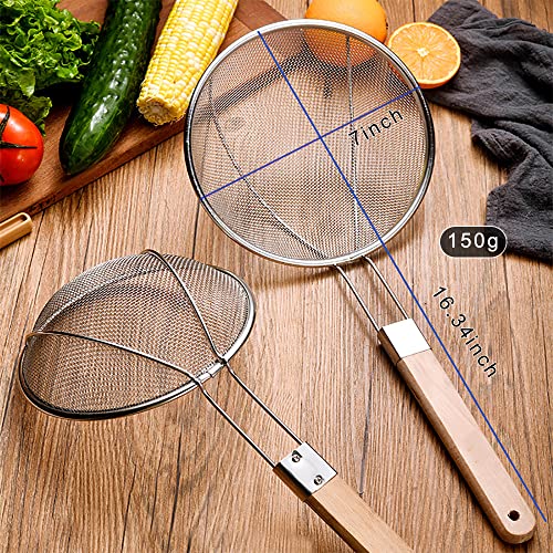  Enta Kitchen 7 Inch Fine Mesh Strainers, Premium Stainless Steel Colanders And Sifters For Baking, With Reinforced Frame And Sturdy Heat Resistant Wooden Handle, Perfect For Sift, Strain,Fried Food