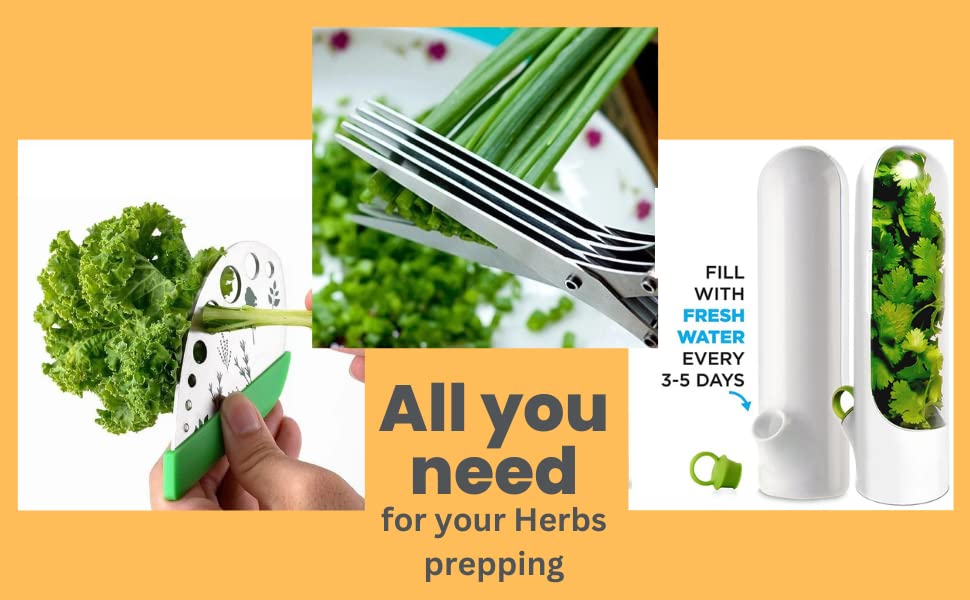  Erb Scissors With 5 Blades And Cover - 2023 Updated Sharp Multi-Blade Stainless Steel Herb Shears For Kitchen; Kale And Herb Stripper With Herb Savor Pod Fringe Scissors By HOMECREDIBLES
