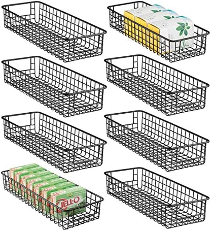  MDesign Metal Wire Food Storage Basket Organizer With Handles For Organizing Kitchen Cabinets, Pantry Shelf, Bathroom, Laundry Room, Closets, Garage - Concerto Collection - 8 Pack - Soft Brass