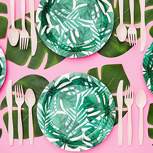  80-Pack Tropical Paper Plates, Disposable 9" Green Leaf Plates Paper Design For Birthday. Bridal Shower, Hawaiian Luau Party Supplies, Summer-Party Themed Decorations