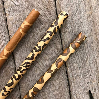  The Box Papers Safari Theme Animal Print Paper Drinking Straws 7.75 Inches 75 Pack Black, Brown, Tan