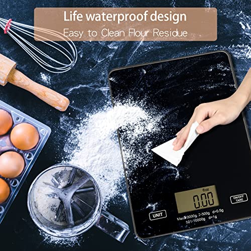  Kitchen Scale Digital Food Scale 10kg/22lb-USB Charging With Waterproof Tempered Glass Platform,for Weight Loss Cooking And Coffee With LCD Display High Accuracy (Black)