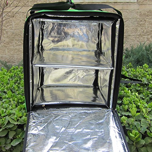  K-76F: Doubledeck Insulated Pizza/Food Delivery Backpack Bag, 16"x 15"x 18",With A Cup Holder. A Glossy Waterproof, Collapsible Food Take-Out Box For Catering, Restaurant Delivery, 76Liters(Green)