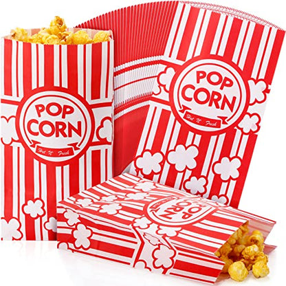  Movie Night Paper Popcorn Bags 2 Oz Flat Bottom Popcorn Boxes Red And White Popcorn Container Disposable Popcorn Sleeve Large Popcorn Bucket For Retro Movie Themed Party Carnival Supplies(300 Pieces)