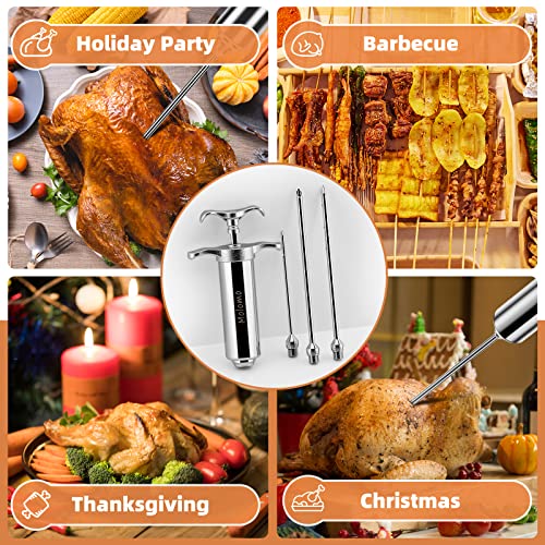  Molomo Meat Injector, 304 Stainless Steel Meat Injector Syringe With 3 Professional Needles, 2-oz Marinade Seasoning Injector For Meats, Turkey, Grill Smoker Barbecue