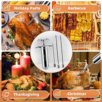  Molomo Meat Injector, 304 Stainless Steel Meat Injector Syringe With 3 Professional Needles, 2-oz Marinade Seasoning Injector For Meats, Turkey, Grill Smoker Barbecue