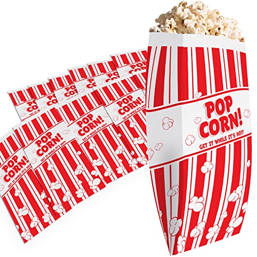  Retro, Grease Resistant Popcorn Bags 50 Pack. Single Serving 1oz Paper Sleeves In Nostalgic Red / White Design Movie Theme Party And Old Fashioned Carnivals & Fundraisers Old School Supplies