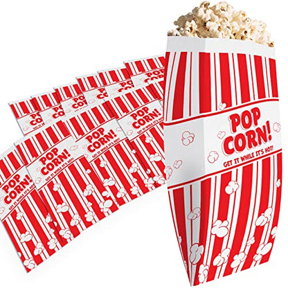  Retro, Grease Resistant Popcorn Bags 50 Pack. Single Serving 1oz Paper Sleeves In Nostalgic Red / White Design Movie Theme Party And Old Fashioned Carnivals & Fundraisers Old School Supplies