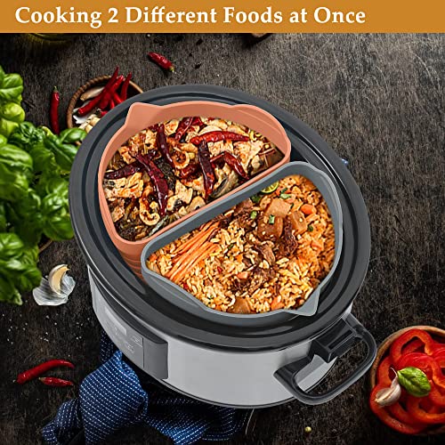  Slow Cooker Divider Liner Fit 6-8 QT, Silicone Crock Pot Liners Reusable Pot Divider Insert Cooking Accessories - Dishwasher Safe, Leakproof, BPA Free (Grey+Beige)