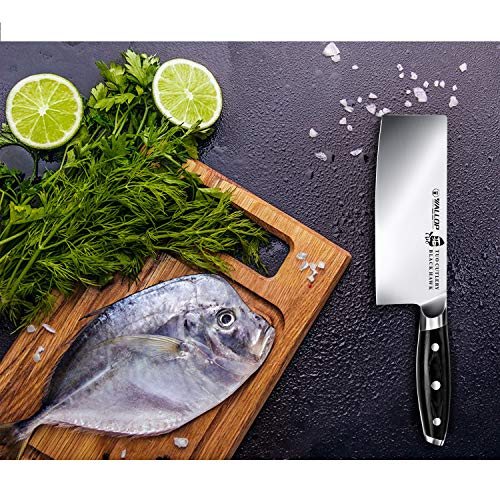  Allop Cleaver Knife 7 Inch, Chinese Vegetable Cleaver Knife - High Carbon Stainless Steel - Full Tang Pakkawood Handle - BLACK HAWK SERIES With Gift Box
