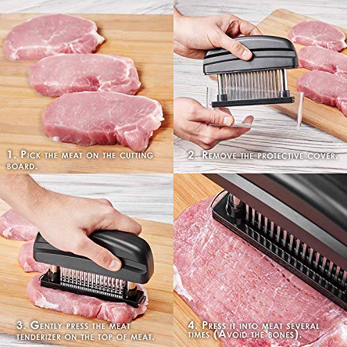  Meat Tenderizer, 48 Stainless Steel Sharp Needle Blade, Easy To Use & Clean, Heavy Duty Cooking Tool For Tenderizing Beef, Turkey, Chicken, Steak, Veal, Pork, Fish, Cooking Set (large, Black)