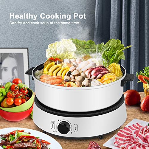  Multifunctional Split Electric Hot Pot, Non-Stick Skillet,Large Capacity 4L For 6~8 People,with Temperature Control Fry, Soup, Stew, Grilling, White, 13.39×8.66×14.17 Inches (HDJ-1350)