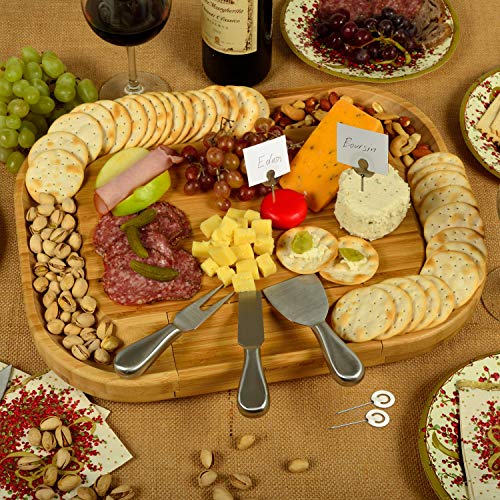 Ersonalized Monogrammed Engraved Bamboo Cutting Board For Cheese & Charcuterie - Includes Knife Set & Cheese Markers- Designed & Quality Checked In USA