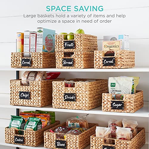 Best Choice Products Antry Baskets Set Of 2 16x12in Water Hyacinth Storage Baskets, Woven Wicker Kitchen Organizers With Handles W/Chalkboard Label Chalk Marker - Natural