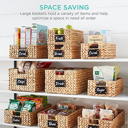 Best Choice Products Antry Baskets Set Of 2 16x12in Water Hyacinth Storage Baskets, Woven Wicker Kitchen Organizers With Handles W/Chalkboard Label Chalk Marker - Natural