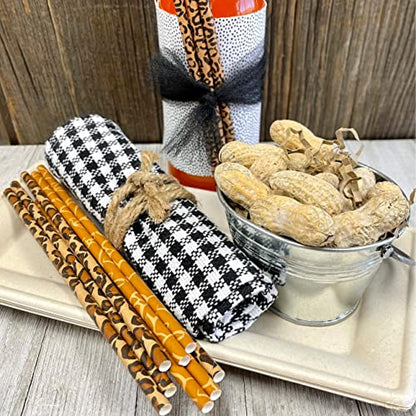  The Box Papers Safari Theme Animal Print Paper Drinking Straws 7.75 Inches 75 Pack Black, Brown, Tan