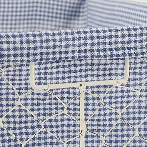  Farmhouse Chicken Wire Storage Baskets With Liner, Medium, Antique French Blue Gingham Check, 11x7.88x7", 2 Piece