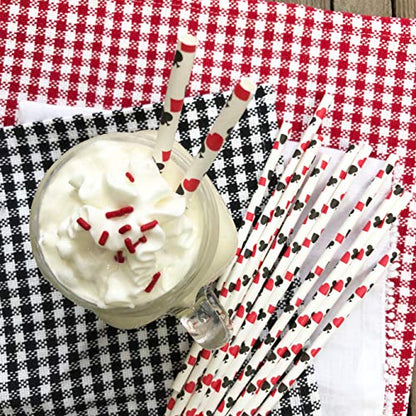  Casino Card Night Theme Paper Straws - Red Black White - 50 Pack