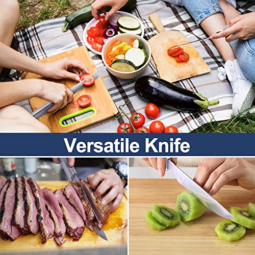  Grill Accessories Set, Stainless Steel BBQ Accessories, Heavy Duty Outdoor Barbeque Tools, 5Pc, Includes Kitchen Spatula, Tongs, Carving Fork, Knife, Basting Brush, Gifts For Man Dad