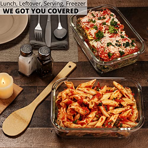  6.5 Cups/ 52 Oz 4 Piece (2 Containers +2 Lids) Glass Food Storage/ Baking Container Set W/Locking Lid - For Storing & Serving BPA Free & Leak Proof - Microwave, Dishwasher, Fridge, Freezer N Oven Safe