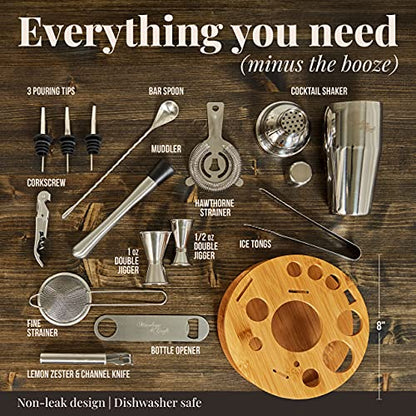  Bartender Kit - 15 Piece Set Including Cocktail Shaker And Bar Accessories, Perfect For Drink Mixing At Home, Plus Exclusive Recipe Cards