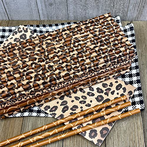  The Box Papers Safari Theme Animal Print Paper Drinking Straws 7.75 Inches 75 Pack Black, Brown, Tan