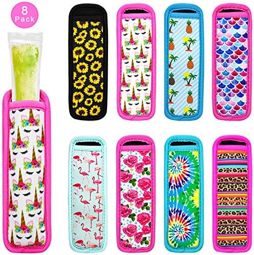  Ice Pop Sleeves, 8 Pieces Ice Pop Neoprene Insulator Sleeves, Freezer Popsicle Holder Sleeves, Colorful Ice Sleeves Holder Bag, Reusable Washable Ice Popsicle Holders For Kids (8 Pack)