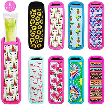 Ice Pop Sleeves, 8 Pieces Ice Pop Neoprene Insulator Sleeves, Freezer Popsicle Holder Sleeves, Colorful Ice Sleeves Holder Bag, Reusable Washable Ice Popsicle Holders For Kids (8 Pack)