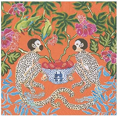  Monkeys Paper Luncheon Napkins In Orange - 20 Per Package
