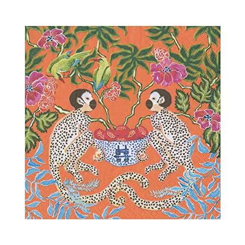  Monkeys Paper Luncheon Napkins In Orange - 20 Per Package