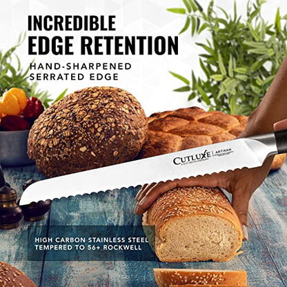  Bread Knife – 10" Serrated Edge Knife For Homemade Bread – Forged High Carbon German Steel – Full Tang & Razor Sharp – Ergonomic Handle Design – Artisan Series