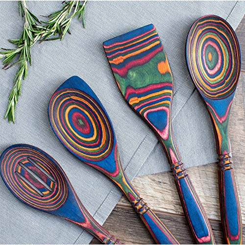  Pakkawood 6-Piece Utensil Set With Gift Bag - Elegant Kitchen Spoon, Slotted Spoon, Corner Spoon, Spatula, 13” Spurtle, 9” Spurtle For Serving & Cooking, Non-Stick Utensils