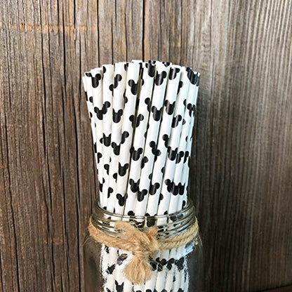  Mickey Mouse Inspired Paper Straws - Black White - 100 Pack - Outside The Box Papers Brand