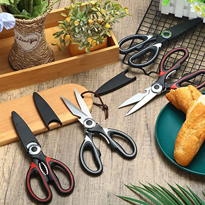  4 Pack Kitchen Shears With Covers Heavy Duty Kitchen Scissor For General Use Multi Function Stainless Steel Kitchen Shears Dishwasher Safe For Food Meat Chicken Poultry Fish Meat Vegetables BBQ