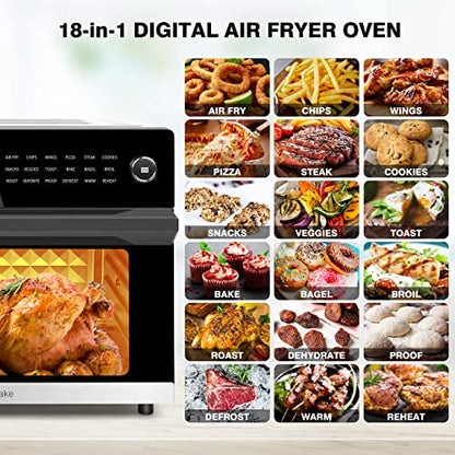  32QT Large Air Fryer Oven Toaster Oven Combo With Rotisserie 18-in-1 Convection Oven Countertop LED Touch And Knob Design Digital Oven For Bake Broil Pizza Roast Toast Dehydrate,1800W,Stainless Steel,ETL Certified