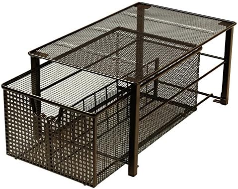  Mesh Cabinet Basket Organizer With Split Card, Silver (Large - 10 X 15.8 X 7.5)