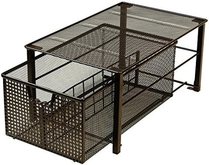  Mesh Cabinet Basket Organizer With Split Card, Silver (Large - 10 X 15.8 X 7.5)