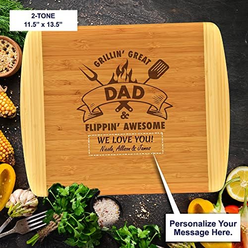 Dad Gift – PERSONALIZED Bamboo Cutting Board Custom Engraved Grillin Great Flippin Awesome Fathers Day Birthday Christmas Gift For Daddy Best Dad Ever Poppop Pops Gifts From Kids Children (11.5x13.5)