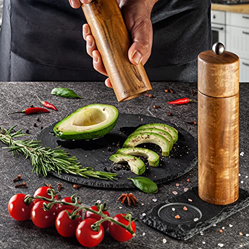  Wooden Salt And Pepper Grinder Set Whole Piece Acacia Wood Mills, 8 Inches Adjustable