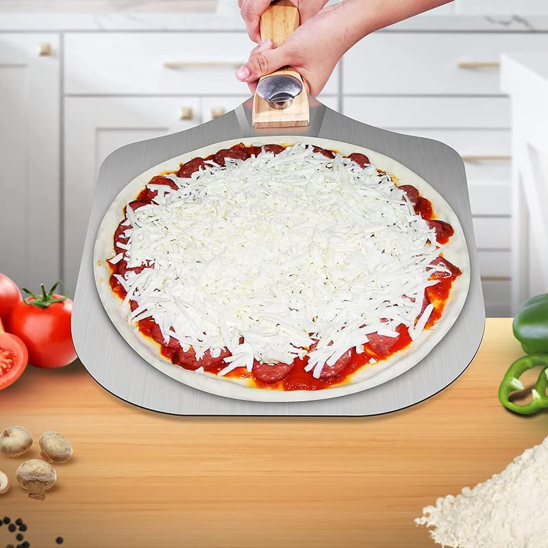  Reenerhome Pizza Peel- Paddle - Spatula - Metal- Premium Stainless Steel Pizza Peel 12 Inch- Aluminum Free Large Wood Folding Pizza Peel Long Handle For Pizza Stones Grill And Outdoor Pizza Oven