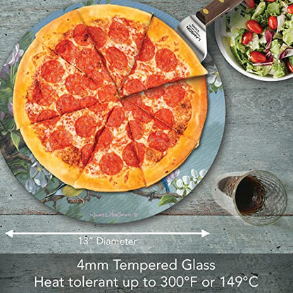  Art Beautiful Songbirds 4mm Heat Tolerant Tempered Glass Lazy Susan Turntable 13" Diameter Cake Plate Condiment Caddy Pizza Server