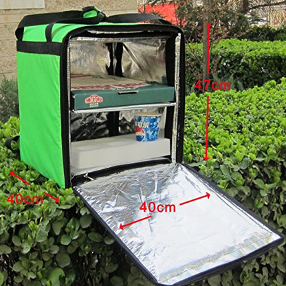  K-76F: Doubledeck Insulated Pizza/Food Delivery Backpack Bag, 16"x 15"x 18",With A Cup Holder. A Glossy Waterproof, Collapsible Food Take-Out Box For Catering, Restaurant Delivery, 76Liters(Green)