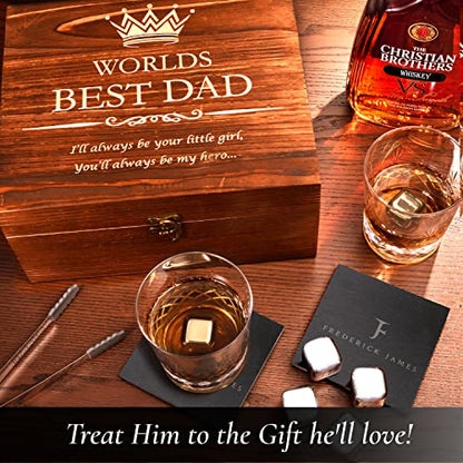  Gifts For Dad From Daughter - Engraved 'Worlds Best Dad. You'll Always Be My Hero' Whiskey Glass Set I Dad Birthday Gift I Dad Gifts From Daughter