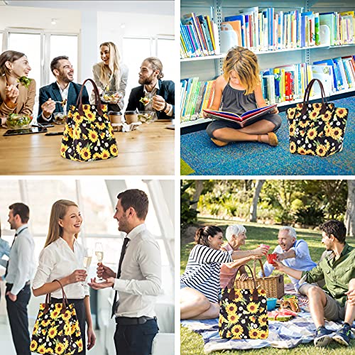  Lunch Bag Insulated Lunch Tote Bag Lunch Box Durable Lunch Container Cooler Bag With Front Pocket Reusable Lunch Bags For Women Men Adults Girls Work Hiking Picnic-Sunflowers