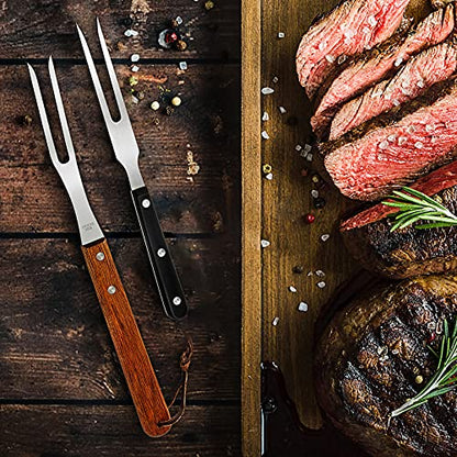  4pcs Meat Forks Stainless Steel Carving Fork With Wooden Handle Barbecue Fork For Cooking Kitchen