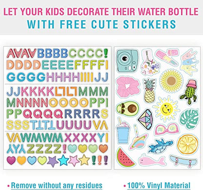  17 Oz Insulated Water Bottle With Straw Lid For Kids And Adult + 20 Funny Waterproof Stickers - Perfect For Personalizing Your Kids Metal Water Bottle