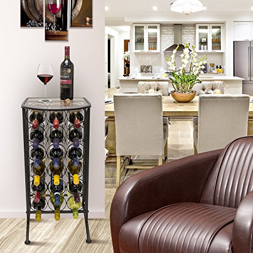  Wine Rack Stand Bordeaux Chateau Style With Glass Table Top - Holds 18 Bottles Of Your Favorite Wine - Elegant Looking French Style Wine Rack To Compliment Any Space (Wine Stand - 18 Bottles).