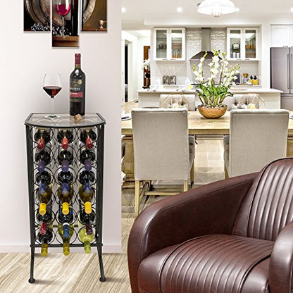  Wine Rack Stand Bordeaux Chateau Style With Glass Table Top - Holds 18 Bottles Of Your Favorite Wine - Elegant Looking French Style Wine Rack To Compliment Any Space (Wine Stand - 18 Bottles).