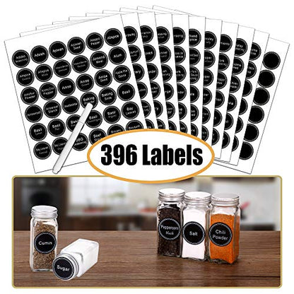  SWOMMOLY Spice Rack Organizer With 36 Empty Square Spice Jars, 396 Spice Labels With Chalk Marker And Funnel Complete Set, For Countertop, Cabinet Or Wall Mount, Black