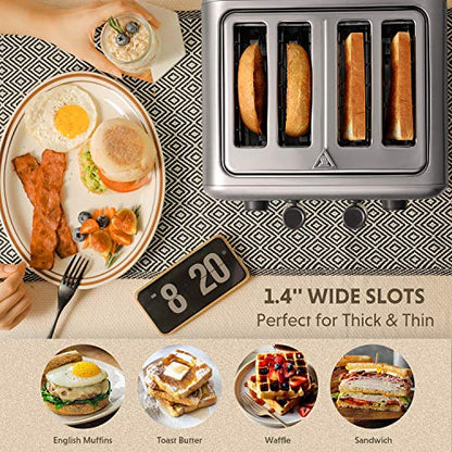  DT640 4-Slice Toaster, Extra Wide Slots, Retro Stainless Steel With High Lift Lever, Bagel And Muffin Function, Removal Crumb Tray, 7-Shade Settings (Stainless Steel)